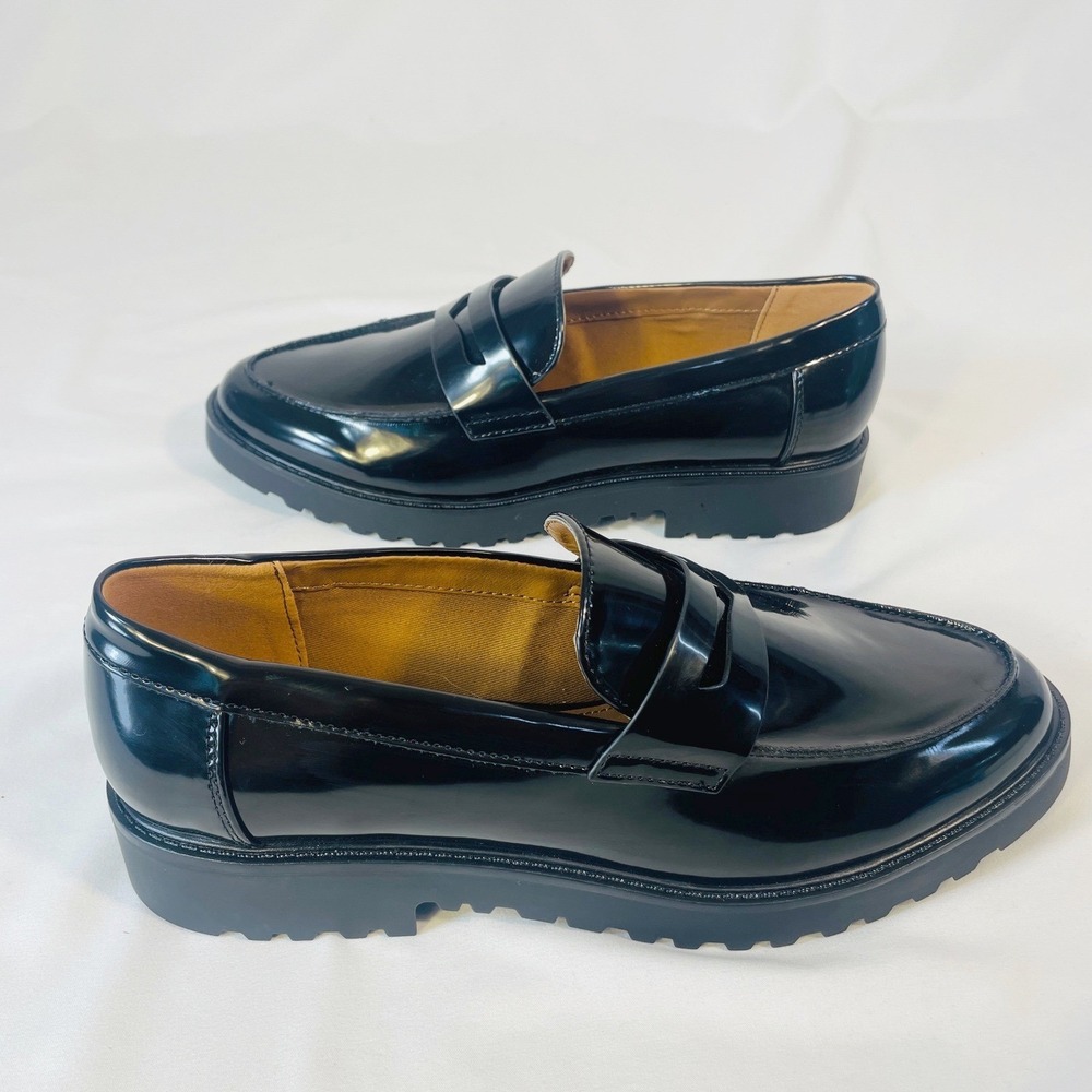 MIA Amore Kali Penny Loafers Shoes Women's 8.5M Black Patent Lug Sole Platform
